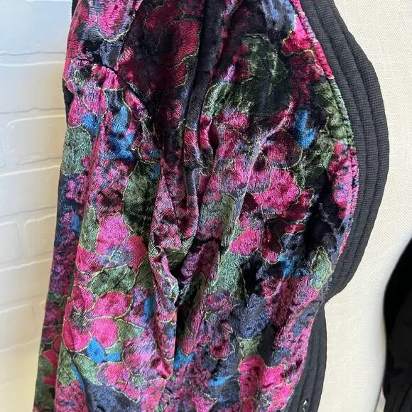 Sun Hung Velvet Floral Black Purple Reversible Bomber Style Button Jacket-sz  XL - Picture 3 of 8